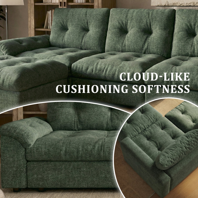Canapé modulaire 103,5 po Cloud, Chenille verte, H 38,85 po x l 103,5 po x P 56 po