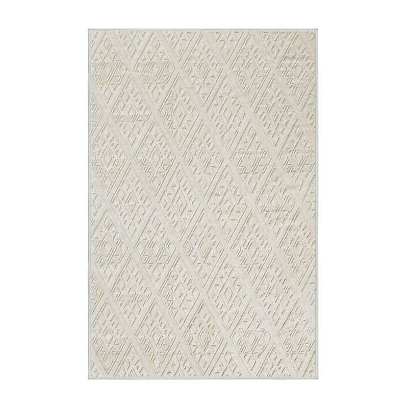 Tapis ivoire à motif géométrique Pétrolia, Tapis de couloir 2 pi x 5 pi
