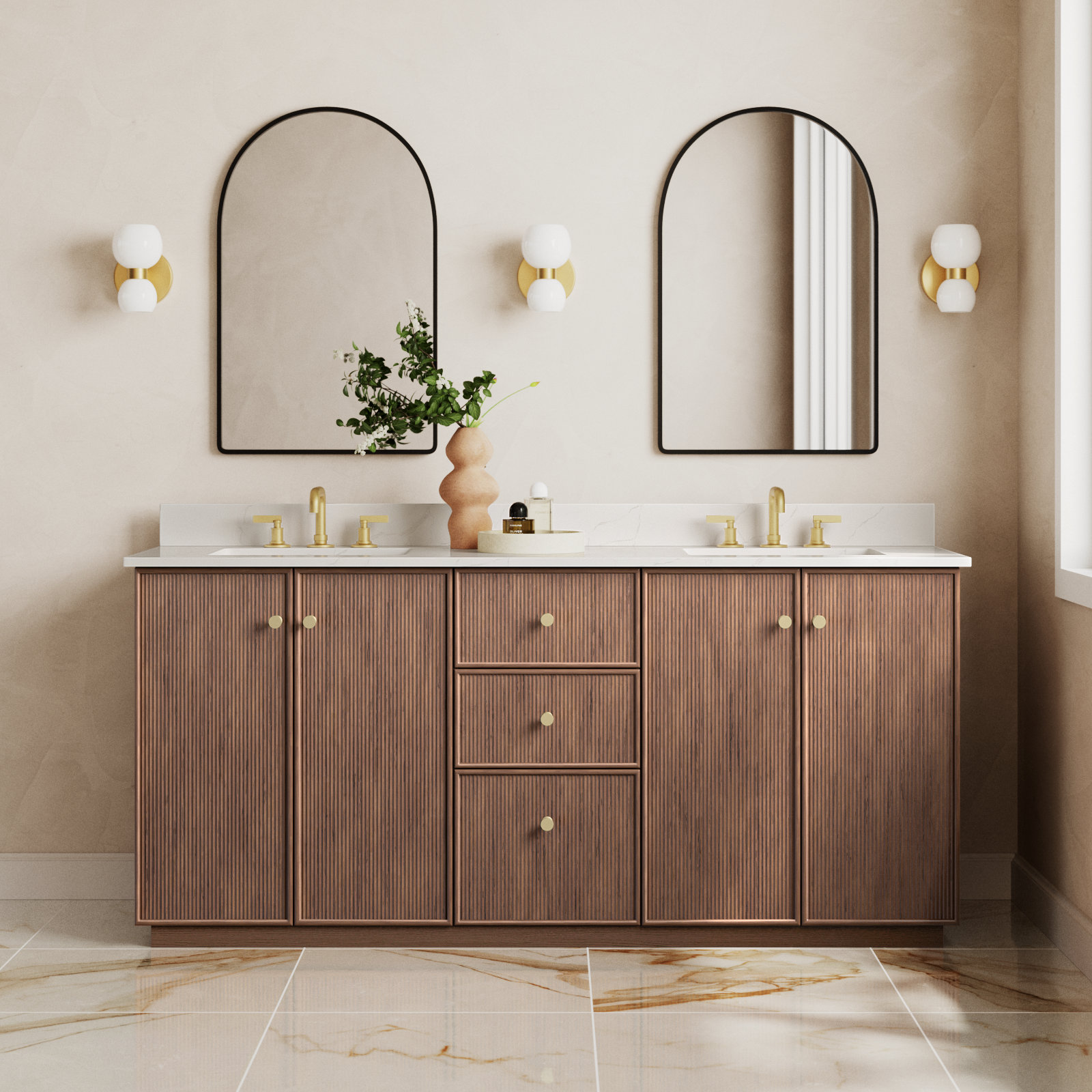 Amella 72'' Double Bathroom Vanity, Dark Brown Oak