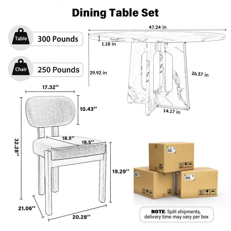47.24" Wooden Round Dining Table Set for Kitchens, Dining Room, Living Room, 5 Pieces: Table, 4 Chairs, Beige