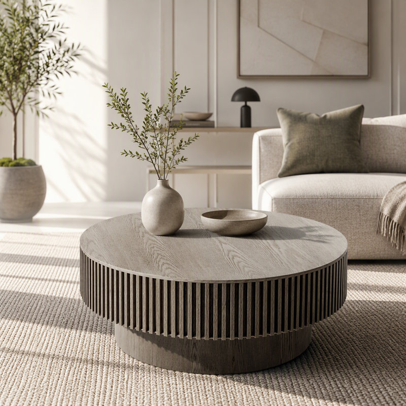 Table basse ronde avec rangement caché, 32 lb, Gris