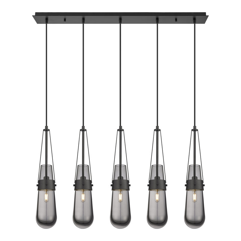 Luminaire suspendu en grappe à 5 lumières Aurelio, Gris fumée clair, Noir mat