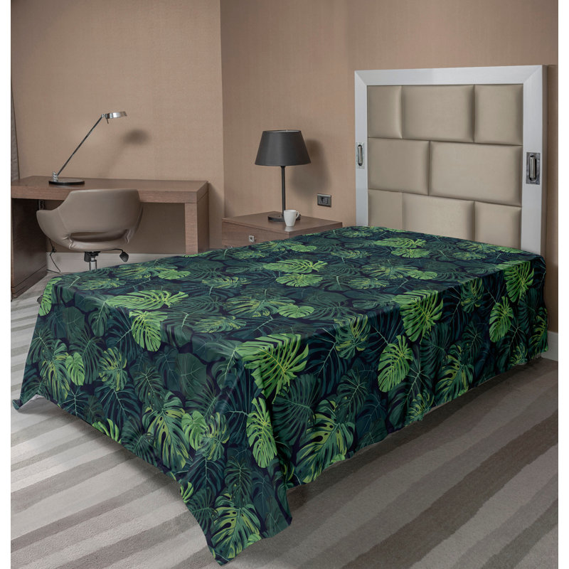 Drap plat Ambesonne Monstera art exotique hawaïen moderne vert émeraude bleu sarcelle, Drap plat pour lit simple