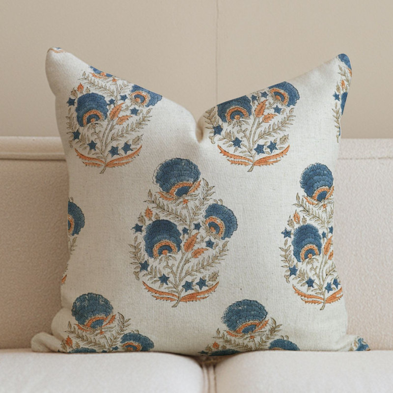 Housse de coussin en lin viscoélastique Fabividine, décoration d'automne (Mohini), H 22 po x l 22 po, Carré, Bleu