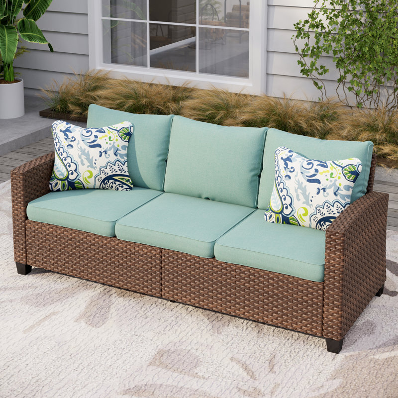 Argyri All-Weather Wicker Patio Sofa, Blue