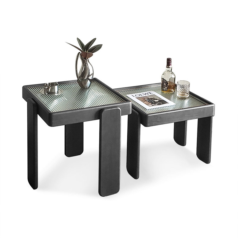 Solid + Glass Coffee Table Sets, Black, 17.72" H x 19.69" L x 19.69" W
