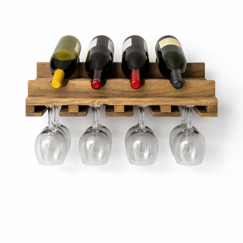 Support à vin mural avec porte-verre Rustic Luxe, Tanné
