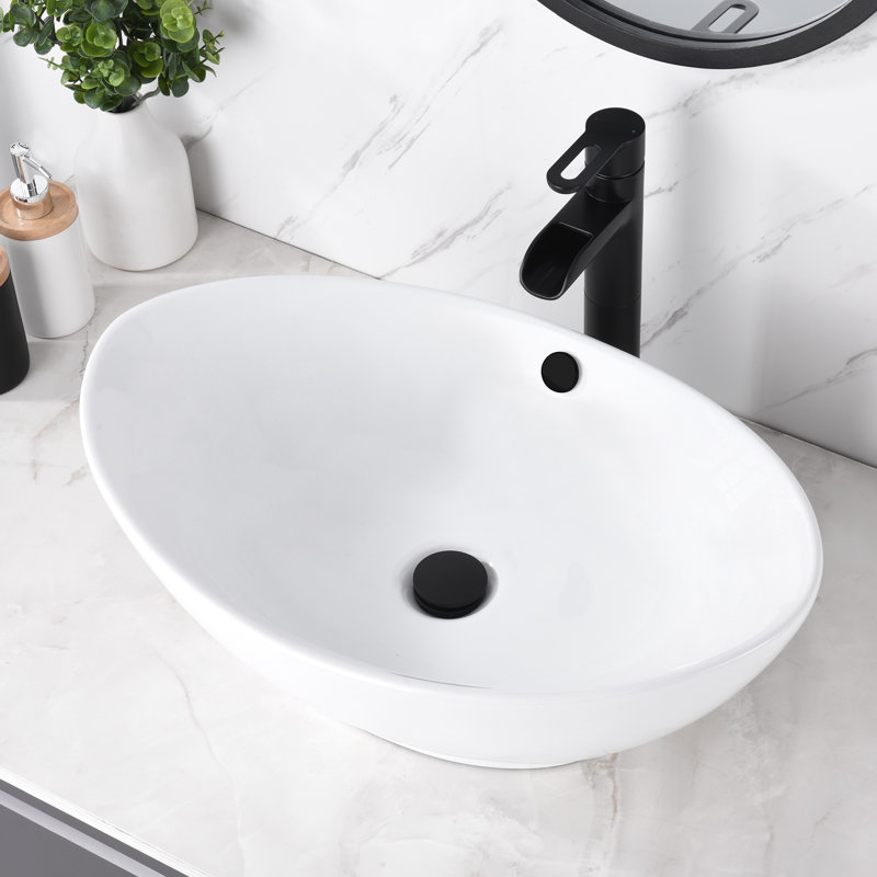 Lavabo de salle de bain ovale en céramique avec trop-plein 23 po Luxier