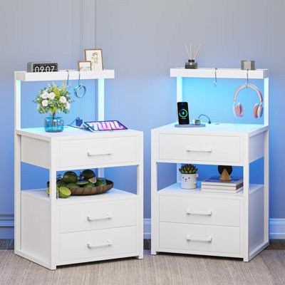 3 Drawers Nightstand White Set Of 2