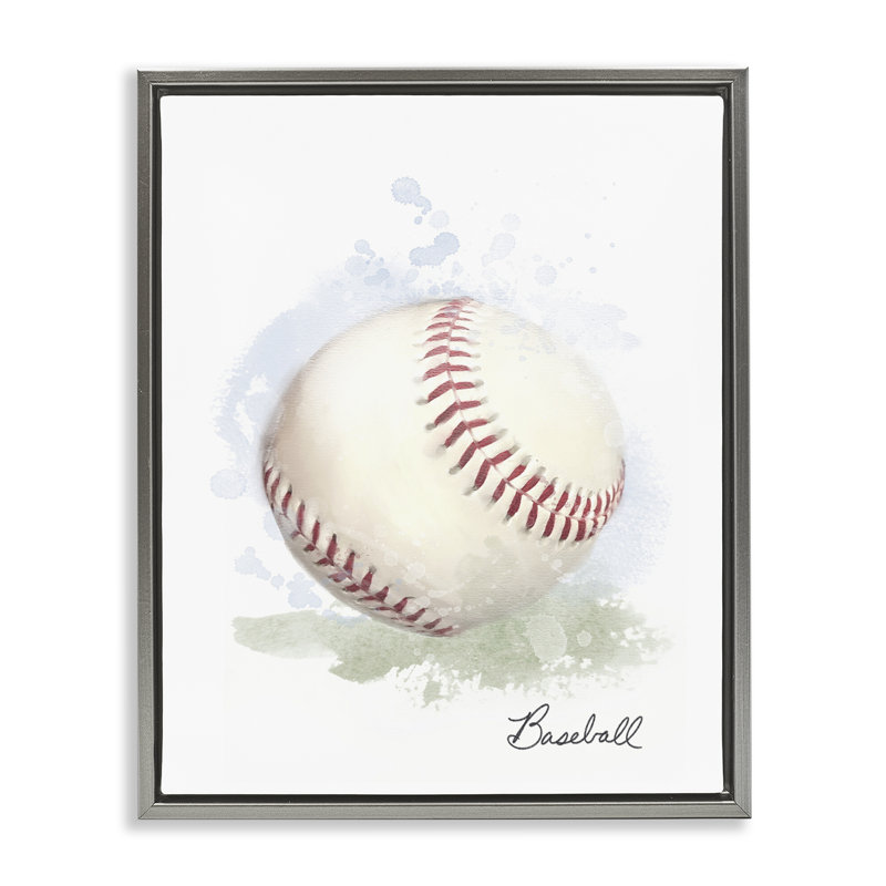 Cadre flottant de baseball pastel doux, design par Matthew Piotrowicz, Cadre flottant gris lustré, H 21 po x l 17 po