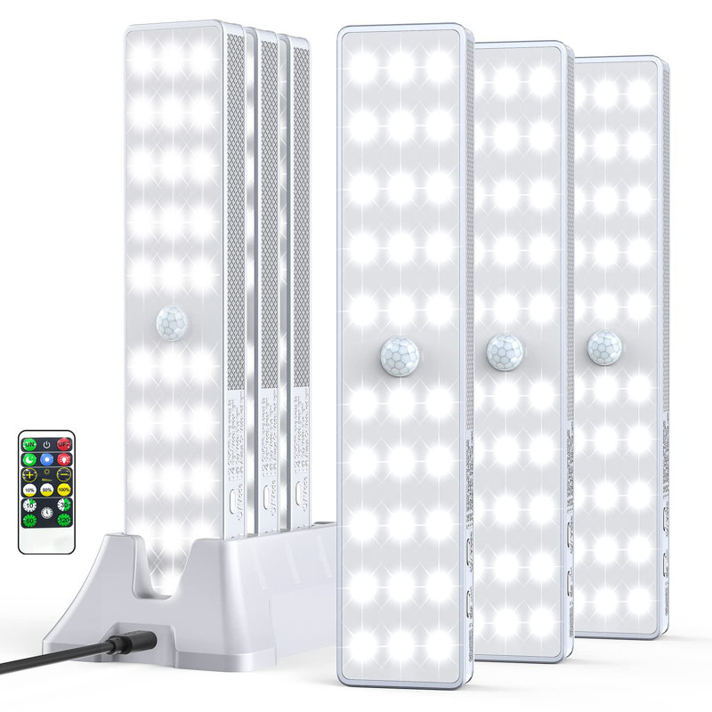 Lumière DEL pour garde-robe avec station de charge, 6 lumières de capteur de mouvement rechargeables sous l'armoire, 30 DEL, blanc froid