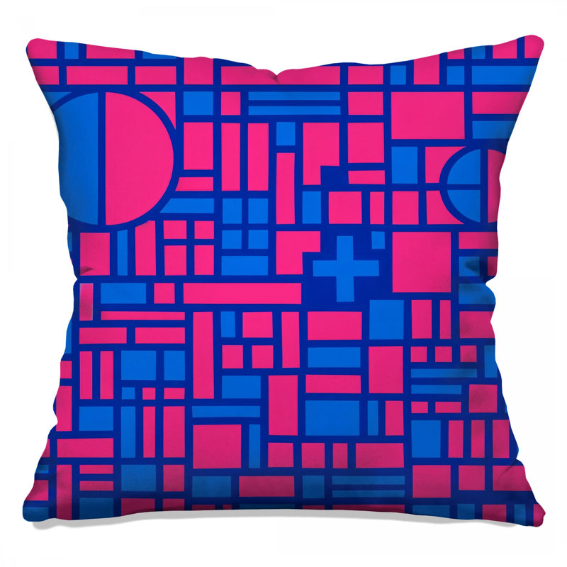 Coussins décoratifs à formes géométriques roses et bleues, 18 x 18 pouces