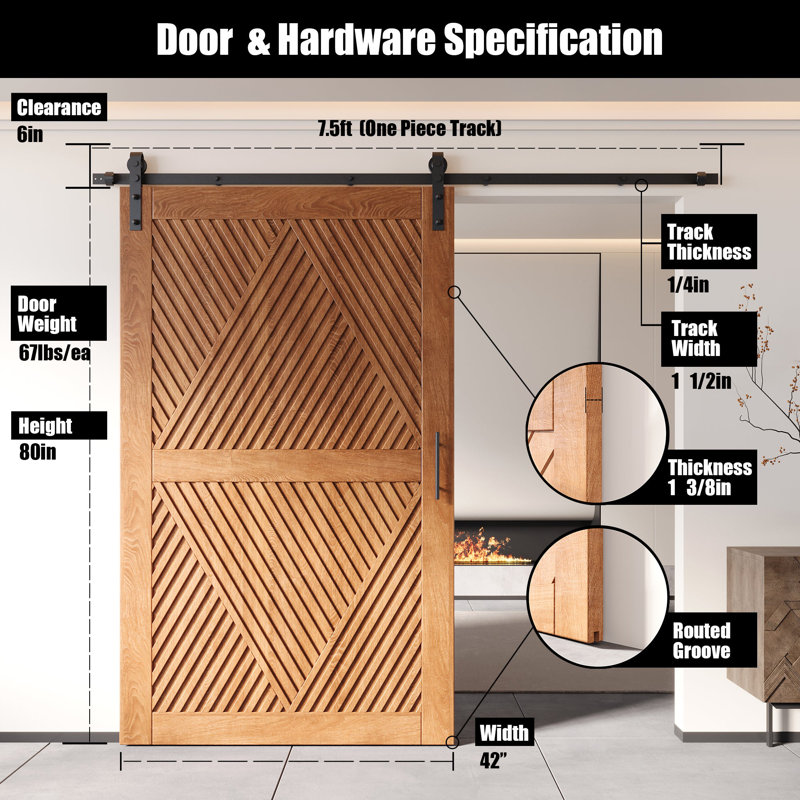 Porte de grange en forme de diamant non assemblée et non assemblée 42 po x 80 po Homacer Early American, 42" x 80"