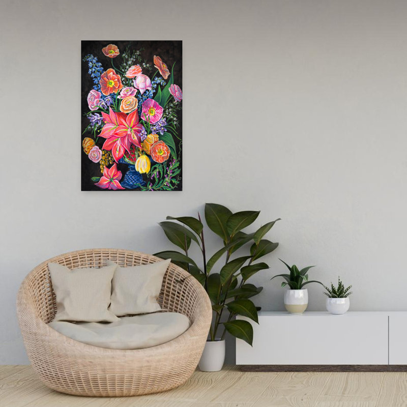 Art floral dramatique coloré, H 24 po x l 16 po