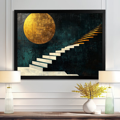 Lune sans limite dorée et noire, rêverie I - art mural géométrique abstrait