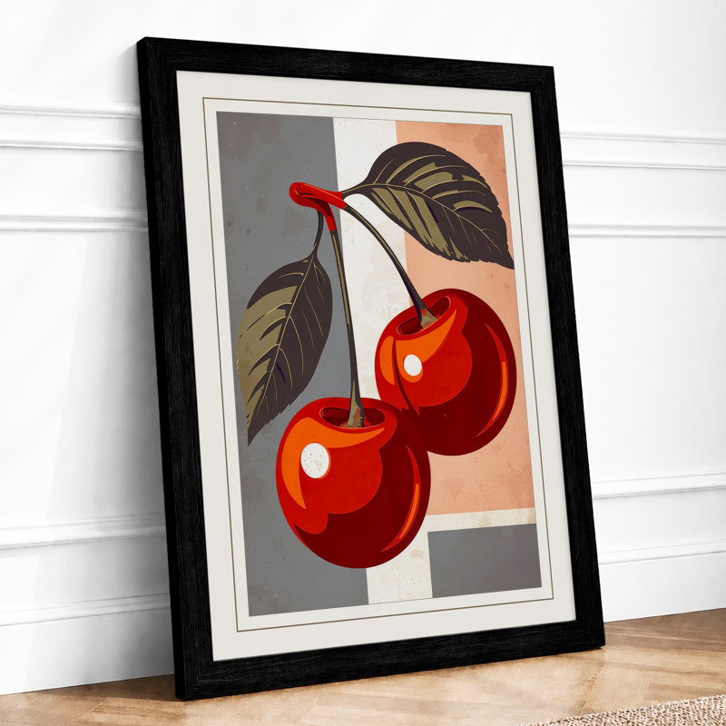 Cherries and Geometry Modern - Framed Print, A2 - 59.4 x 42.0 cm, Black