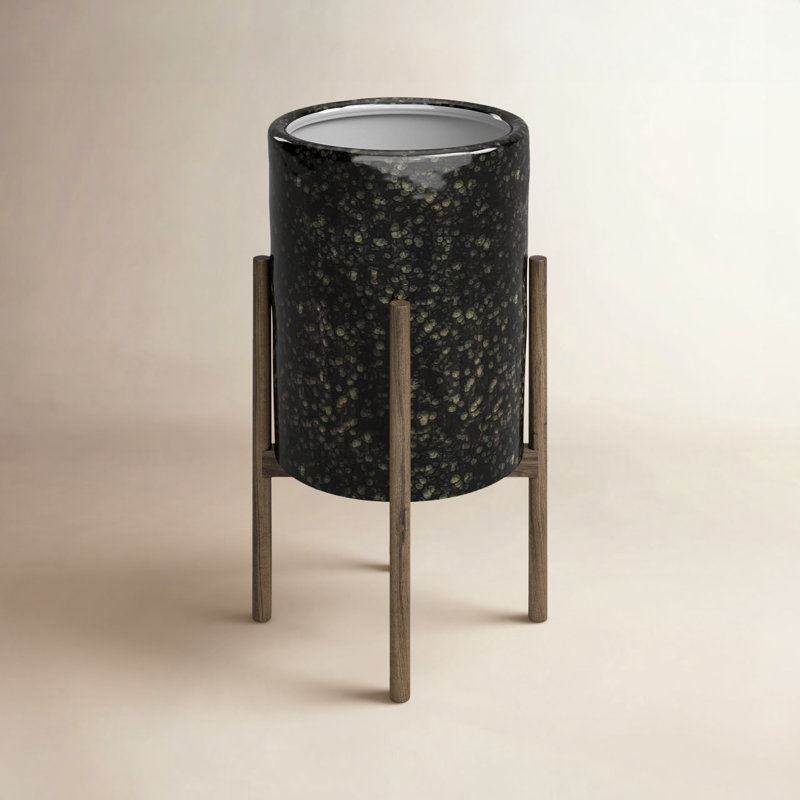 Pot Planter, Metallic/Dark Walnut