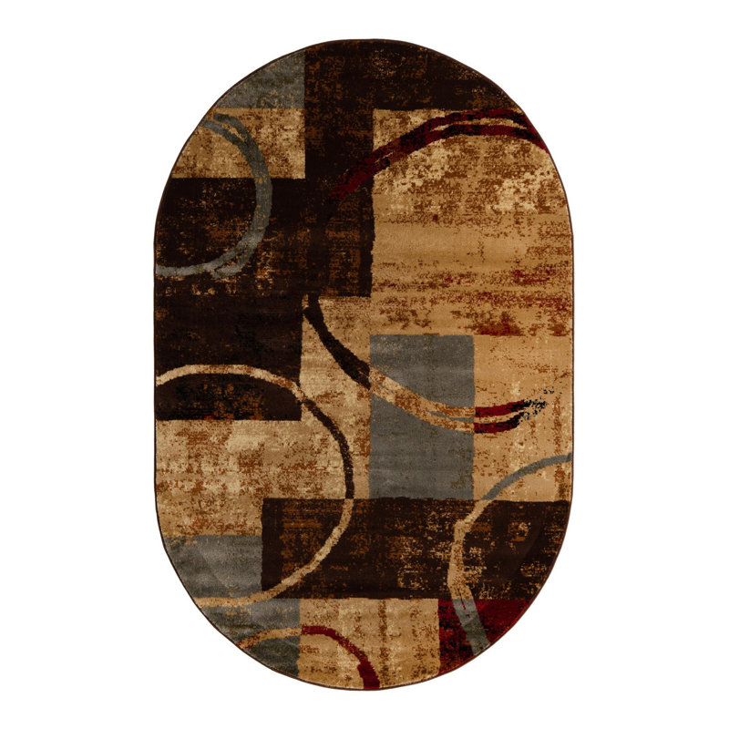 Tapis multicolore à motif géométrique Adetomiwa, Ovale 5 pi 3 po x 8 pi