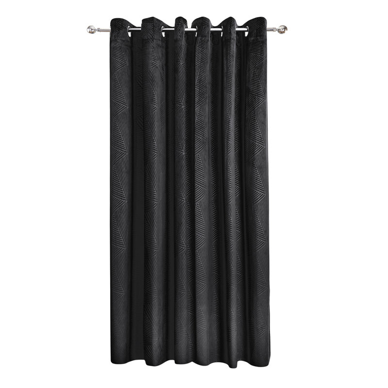 Midnight - Embossed Velvet Woven Thermal Eyelet Door Curtain, Black, 116cm Width x 213cm Drop