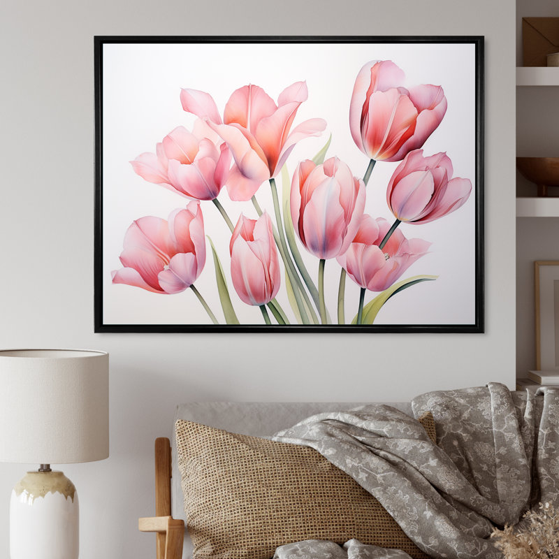 Tulipes, minimalisme, art mural, H 16 po x l 32 po x P 1 po, Cadre flottant noir