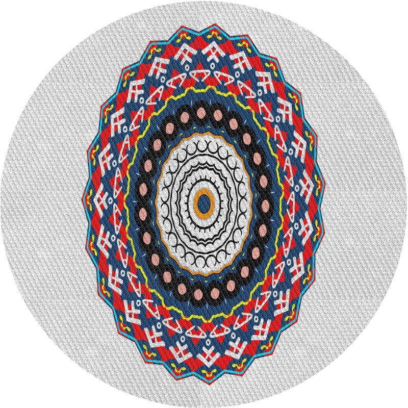 Tapis rouge/noir/bleu tissé à la machine, Rond 5 pi