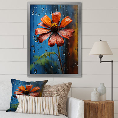 Rainy Red Marigold Blossoms - Art mural souci