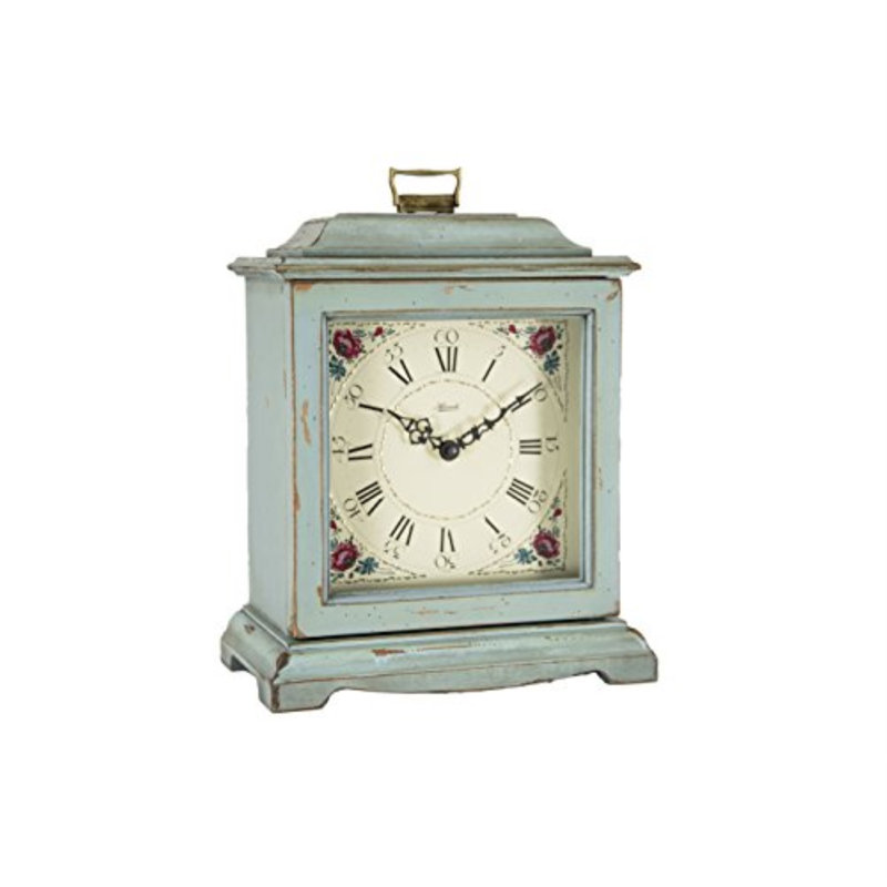 Roman Numeral Wood Tabletop Clock, Light Blue