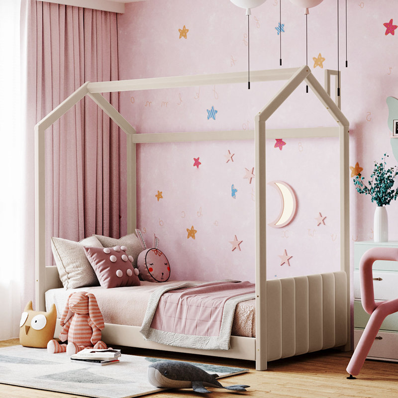 Lit en bois Velvet House, Beige, Twin