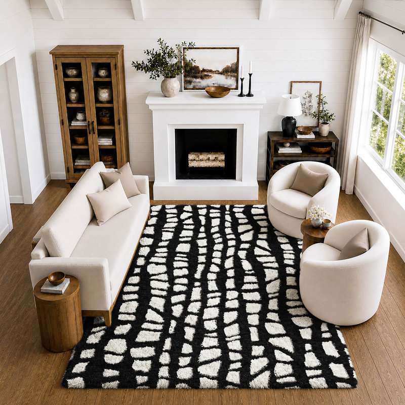 Tapis carré Dream Shag ADS754, lavable à la machine de qualité supérieure, Black, 3' x 5'