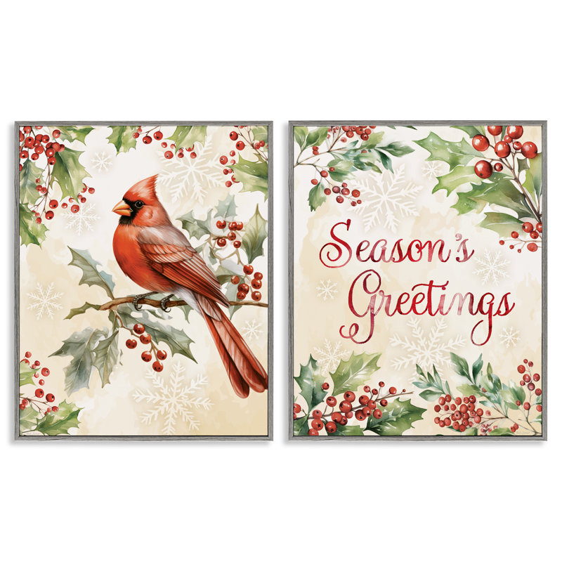 Season's Greetings and Cardinal, ensemble de 2 giclées encadrées, design par Nicole DeCamp, H 30 po x l 48 po