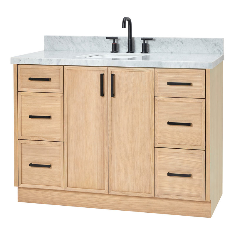ARIEL Kelly Single Sink Bathroom Vanity with Italian Carrara Marble Top, Oak, 49"