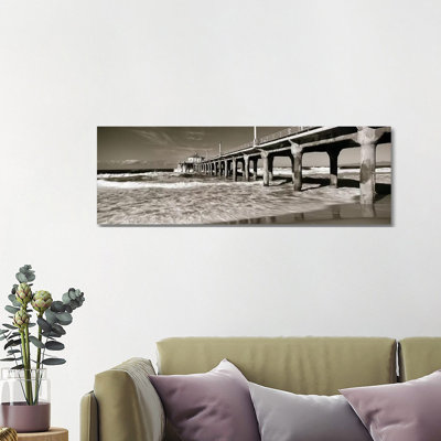 Low Angle View Of A Pier, Manhattan Beach Pier, Manhattan Beach - Wrapped Canvas Panoramic Print