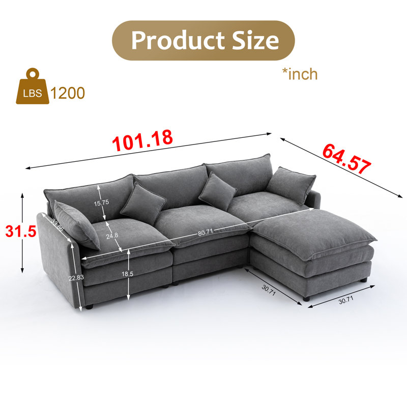Arlynda 4 Piece Upholstery Modular Sectional, Dark Gray Chenille