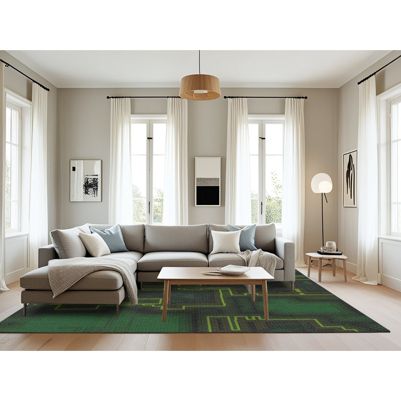 Tapis de zone vert foncé à motifs, Rectangle 8 pi x 12 pi