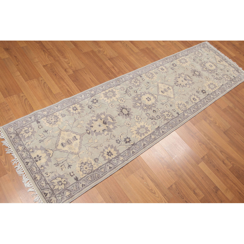 Tapis intérieur en laine noué la beige/gris 2 pi 4 po x 8 pi one-of-kind à la main Helmsley