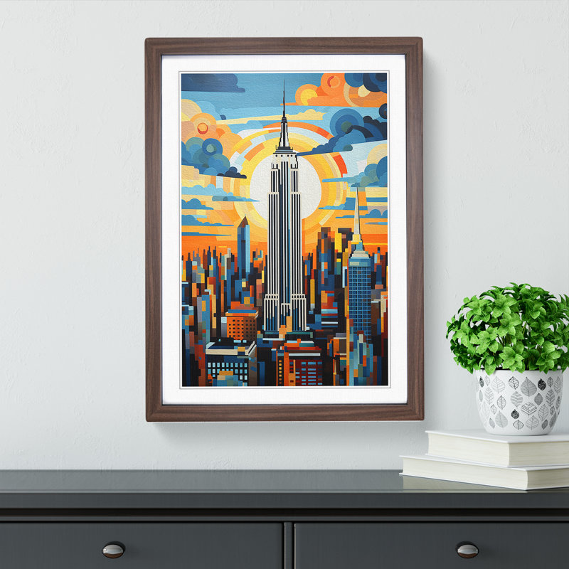 Empire State Building Contemporary No.2 - Single Picture Frame Print on Wood, Walnut, 46cm H x 34cm W x 2cm D