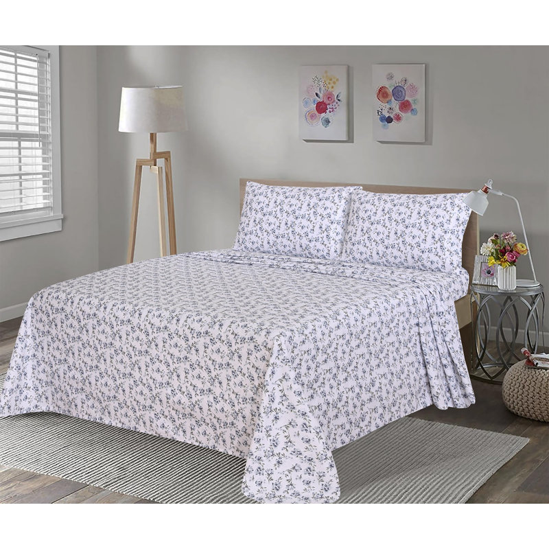Ensemble de draps 100% flanelle 4 pièces, Ensemble de draps pour grand lit avec 4 pièces su, Perri Me / floral
