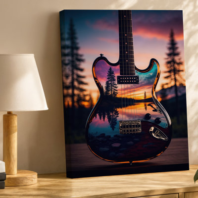 Canvas A Stunning Electric Guitar Encased In A Translucent Teardrop Shaped Wall Art Resin Capturing A Serene Landscape Within Its Body Canvas Wall Art