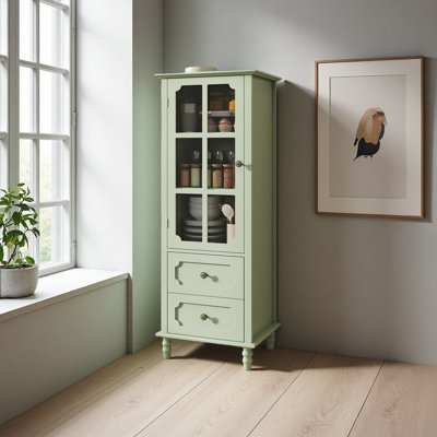Minimalism Buffet Cabinet With Glass Doors And Double Drawer, Modern Wooden Storage Sideboard Cupboard For Living Room, Dining Room Hallway Entryway