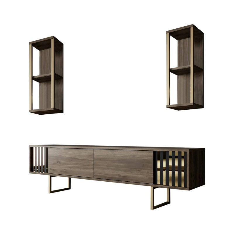 Abrigail Unfinished TV Stand for TVs up to 60", Walnut/Black