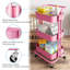 Multifunctional 3-Tier Rolling Metal Kitchen Cart with Handle Pink-604350704