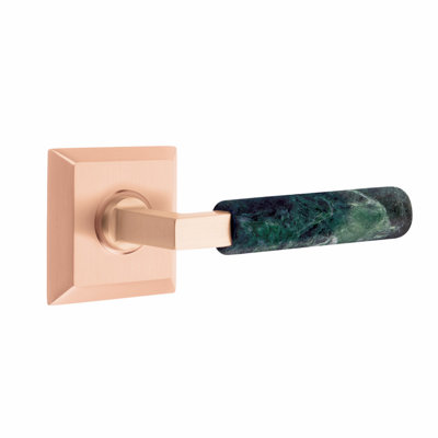 Ensemble de leviers d'intimité Emtek Select, rosette Quincy, tige carrée en L, poignée en marbre blanc, CF