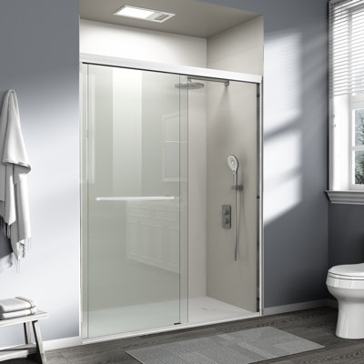 56"-60" W x 72" H Double Sliding Shower Door Semi-Frameless Bypass Sliding Door with Tempered Glass Explosion-Proof, 2 Towel Bars for Walk-in Bathroom, White