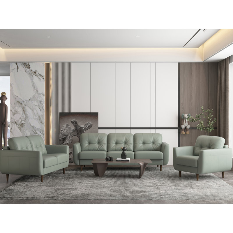 82.6'' Leather Sofa, Pesto Green Genuine Leather