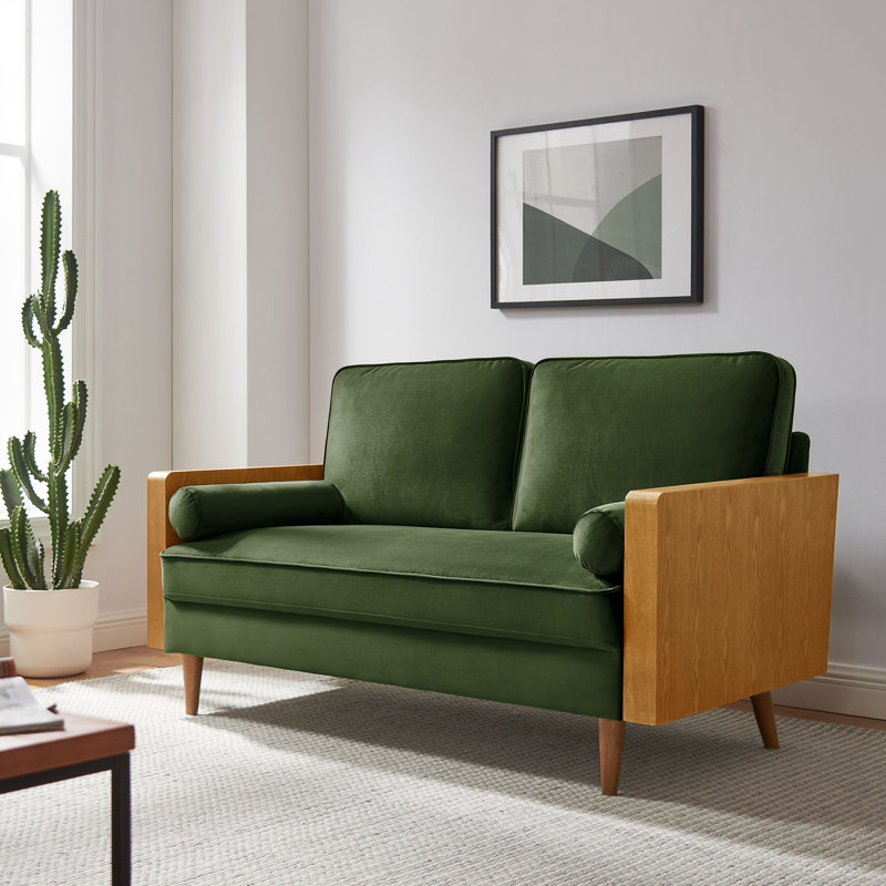 Kellan Performance Velvet Sofa, 33.86" H x 61.22" W x 31.89" D, Walnut Moss Green, 2