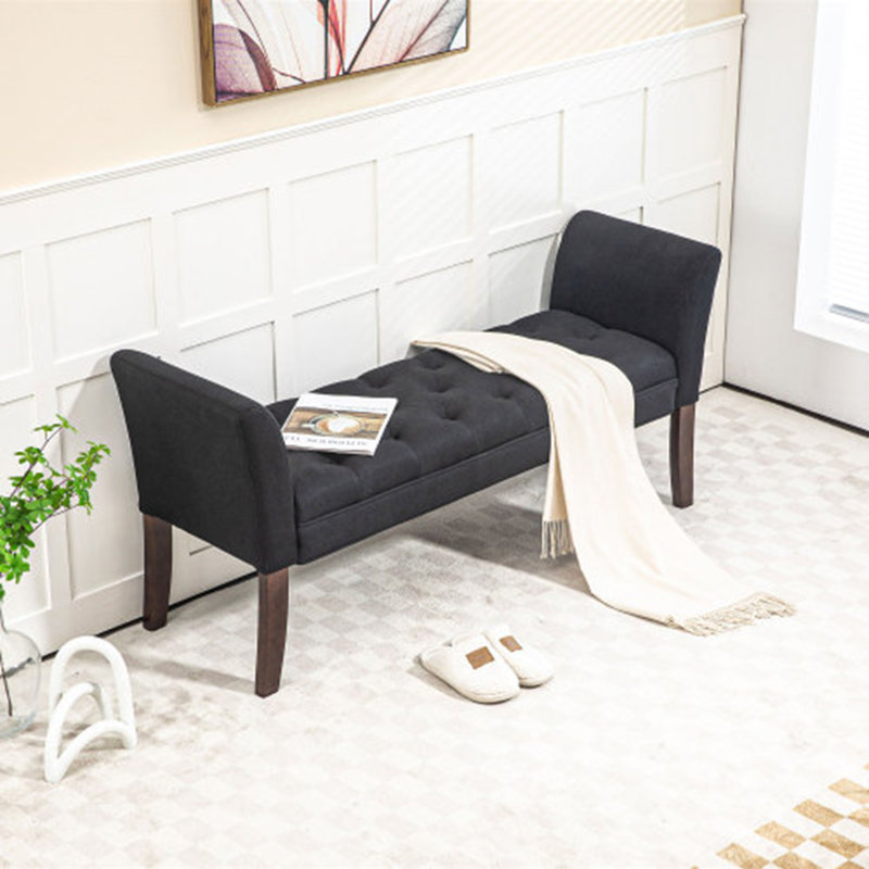 Dziadon Linen Upholstered Bench, Black