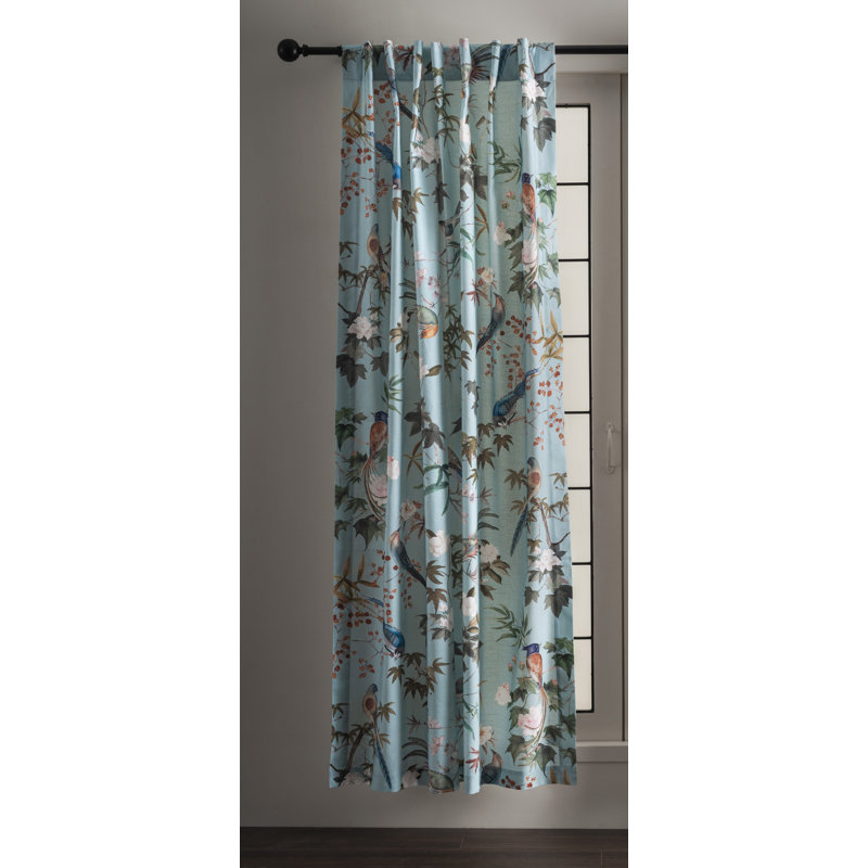 Panneau de rideau simple semi-diaphane avec passe-tringle 100% coton, L 50 po x L 84 po, Bleu