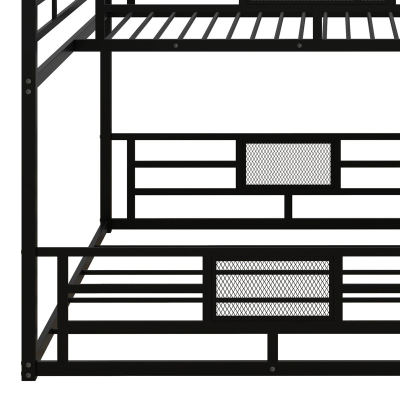 Twin Over Full Size Bunk Bed With Ladders, L Shaped Metal Bunk Bed Frame,Modern Metal Beds Frame