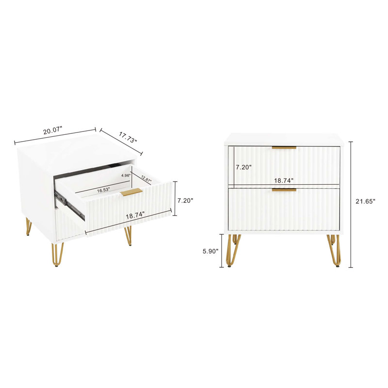 Gafita 20.07'' W Nightstand, White, Set of 2