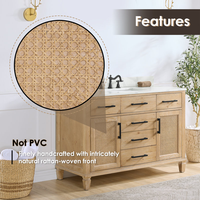 Solana 47.2" Weathered Fir Wood Vanity Base with Rattan Accents